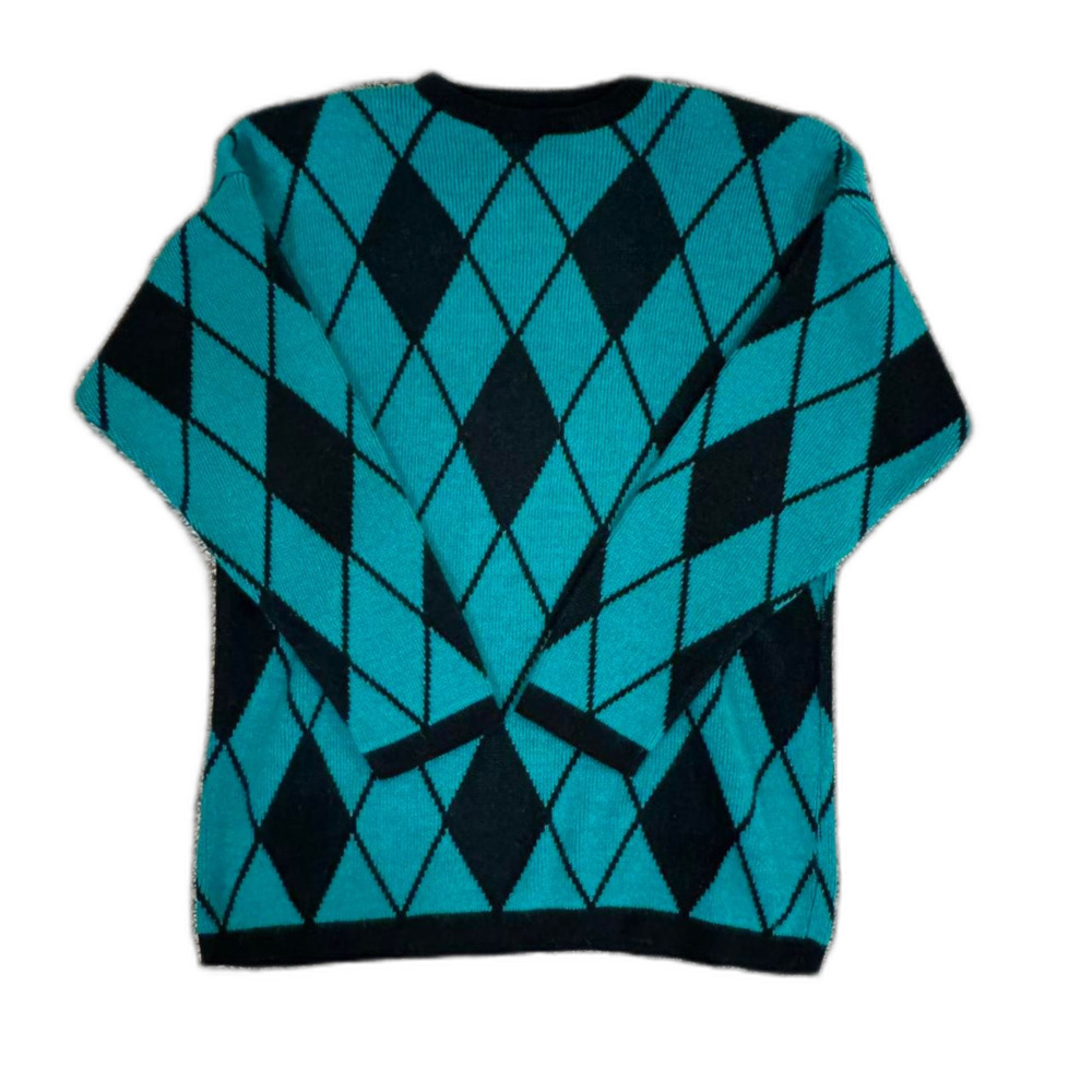 Vintage Men's Black and Blue diamond Jumper